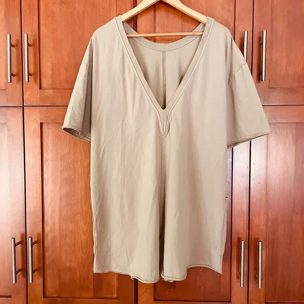 Free People Movement Hot Shot Tee Romper Mocha Latte Size Large